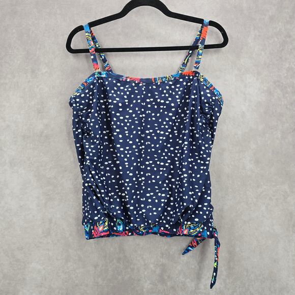 None Other - Blue Polka Dot Stretch Tie Boho White Tank Top Tankini Swimwear XL Extra Large